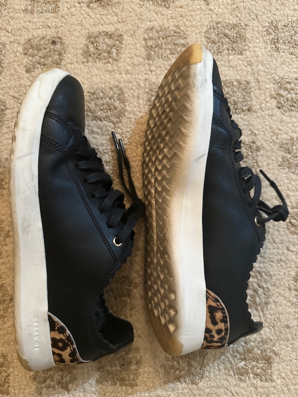 Cole Haan Black Leather Sneakers with Leopard Heel Tab